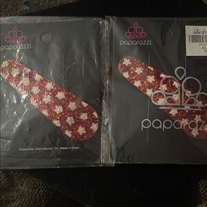 NWT 2 Red & White Glitter Hair Clips